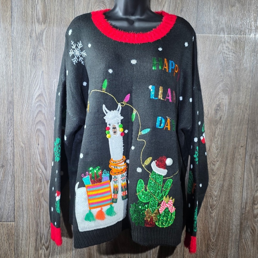 Holiday Llama Days‎ Ugly Christmas Sweater Womens 1X Plus Size Festive